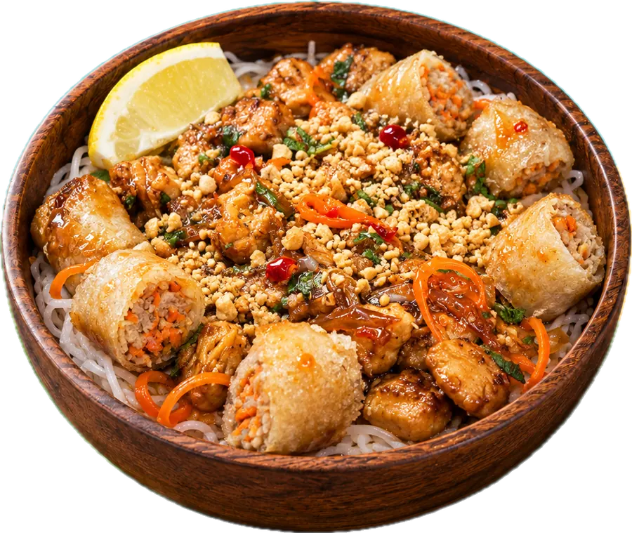 Bo Bun de Special Thaï : vermicelles de riz, salade, carottes, concombre, menthe, coriandre et cacahuètes — La Verrière (78)