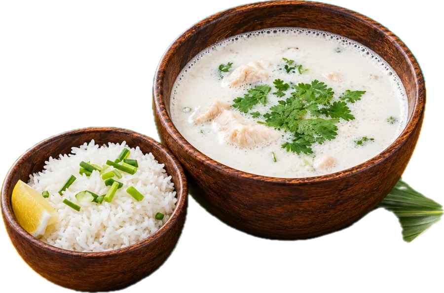 Tom Kha Kai, soupe thaïlandaise au lait de coco de Special Thaï à La Verrière (78)